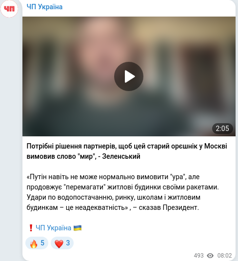 Скріншот Telegram-публікації