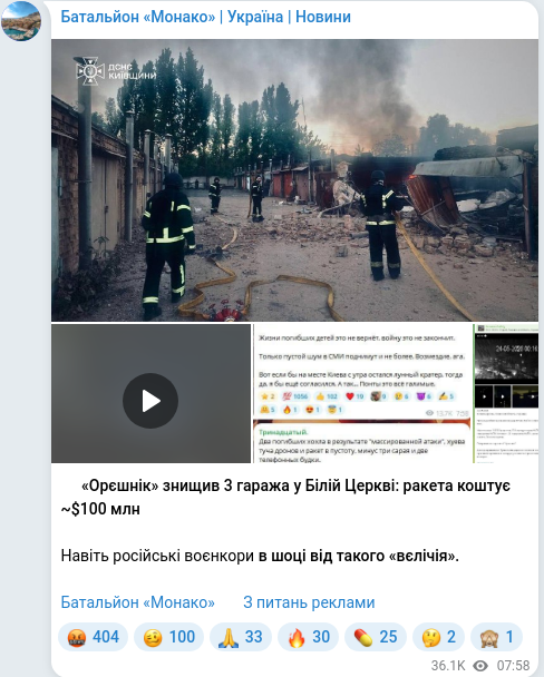 Скріншот Telegram-публікації