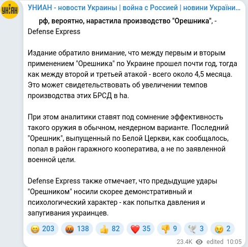 Скріншот Telegram-публікації