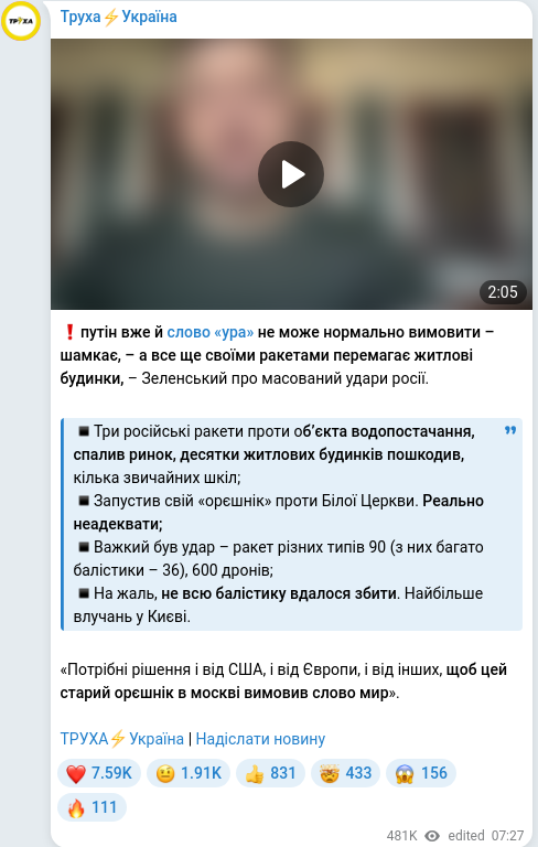 Скріншот Telegram-публікації