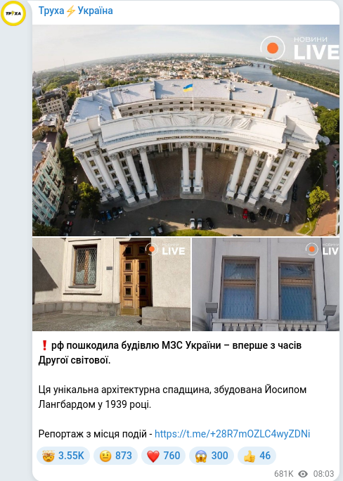 Скріншот Telegram-публікації