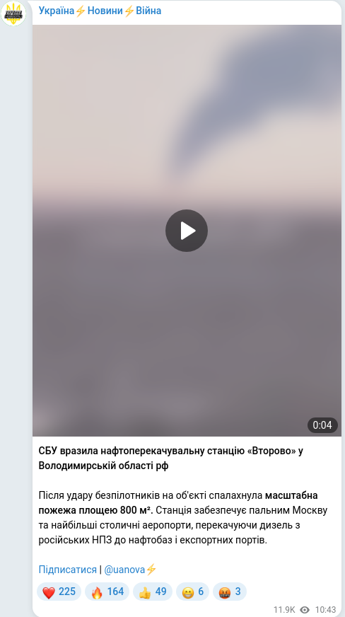 Скріншот Telegram-публікації
