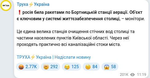 Скріншот Telegram-публікації