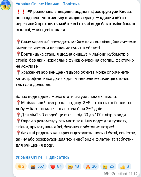 Скріншот Telegram-публікації