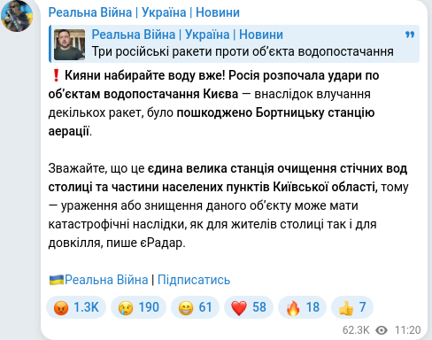 Скріншот Telegram-публікації