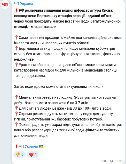 Скріншот Telegram-публікації