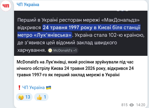 Скріншот Telegram-публікації