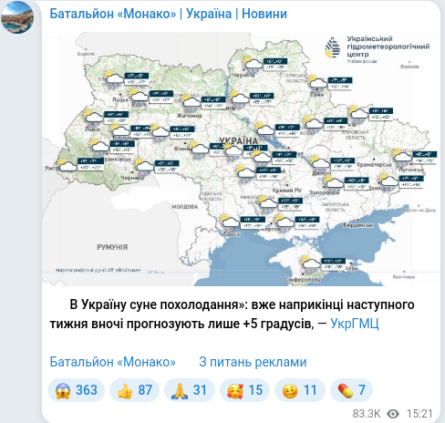 Скріншот Telegram-публікації