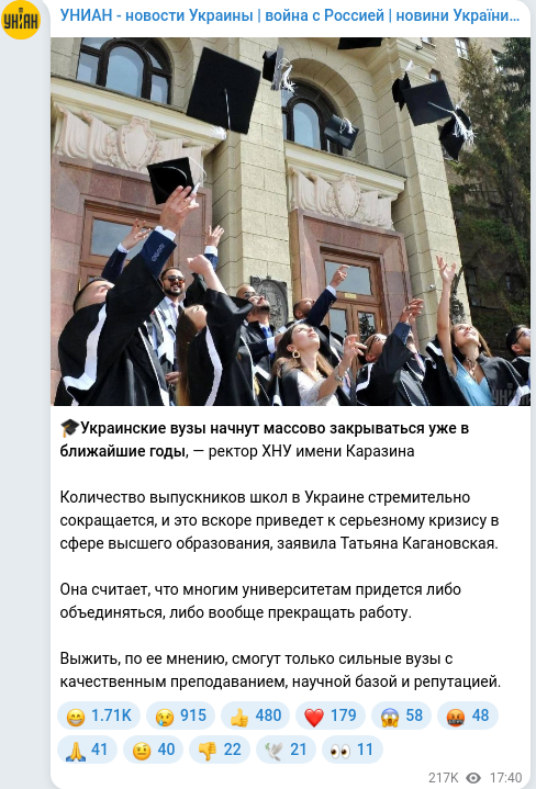 Скріншот Telegram-публікації