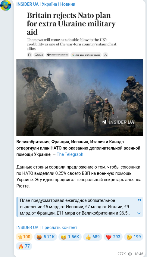 Скріншот Telegram-публікації