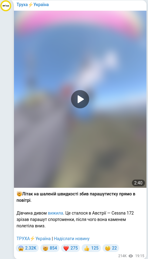 Скріншот Telegram-публікації