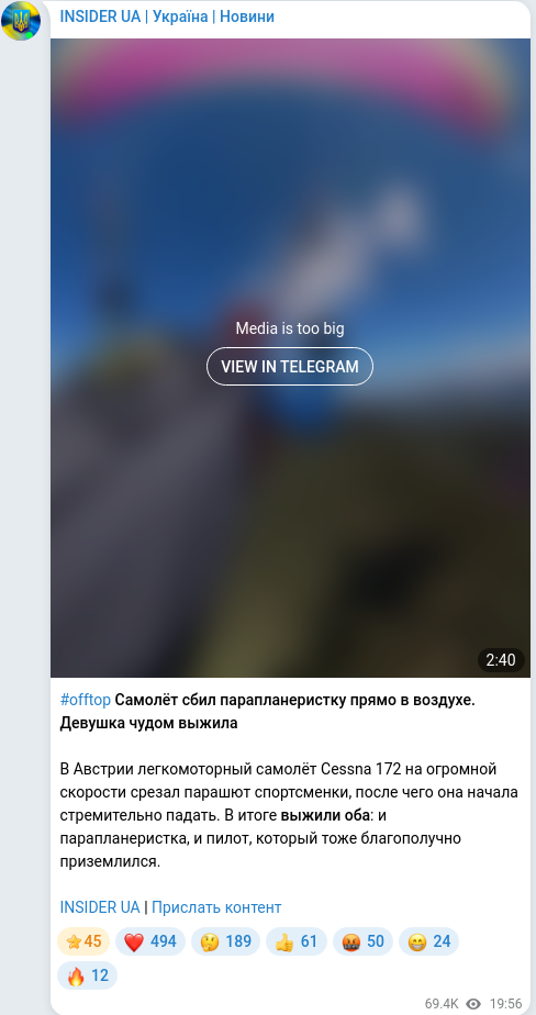 Скріншот Telegram-публікації