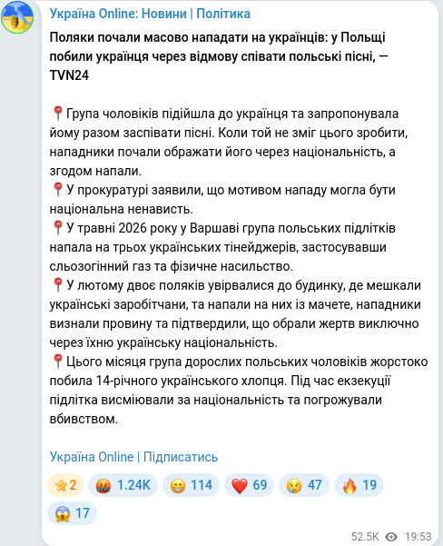 Telegram publication screenshot