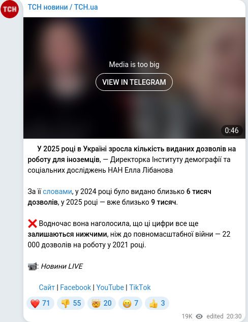 Скріншот Telegram-публікації