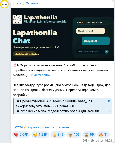 Telegram publication screenshot