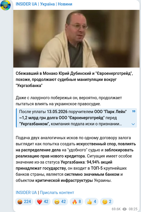 Скріншот Telegram-публікації