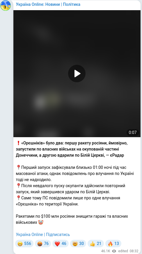 Telegram publication screenshot