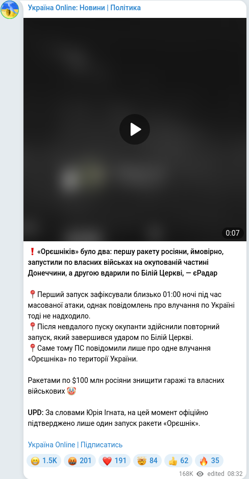 Telegram publication screenshot