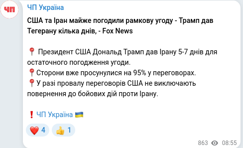 Скріншот Telegram-публікації