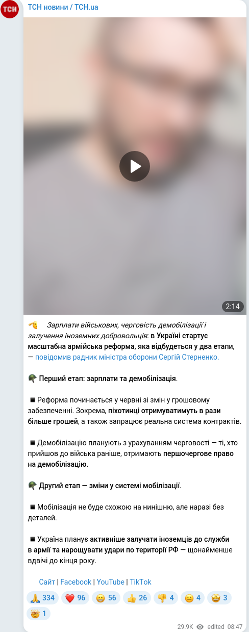 Скріншот Telegram-публікації