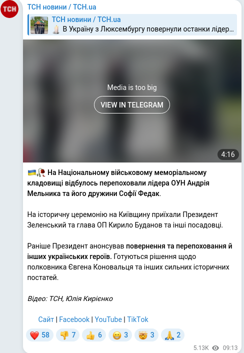 Telegram publication screenshot