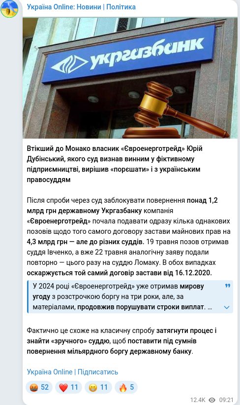 Скріншот Telegram-публікації