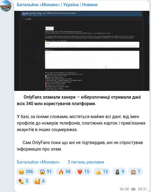 Telegram publication screenshot