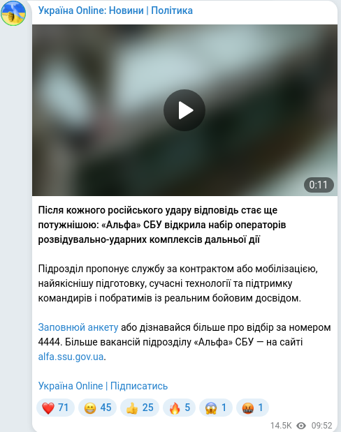 Telegram publication screenshot