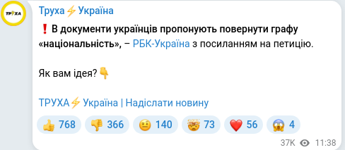 Скріншот Telegram-публікації