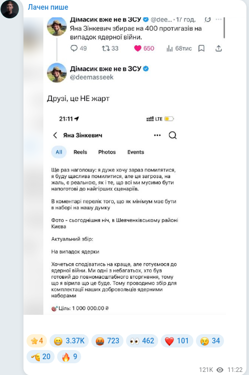 Скріншот Telegram-публікації
