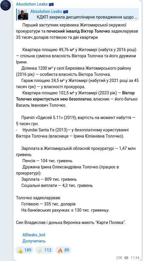 Скріншот Telegram-публікації