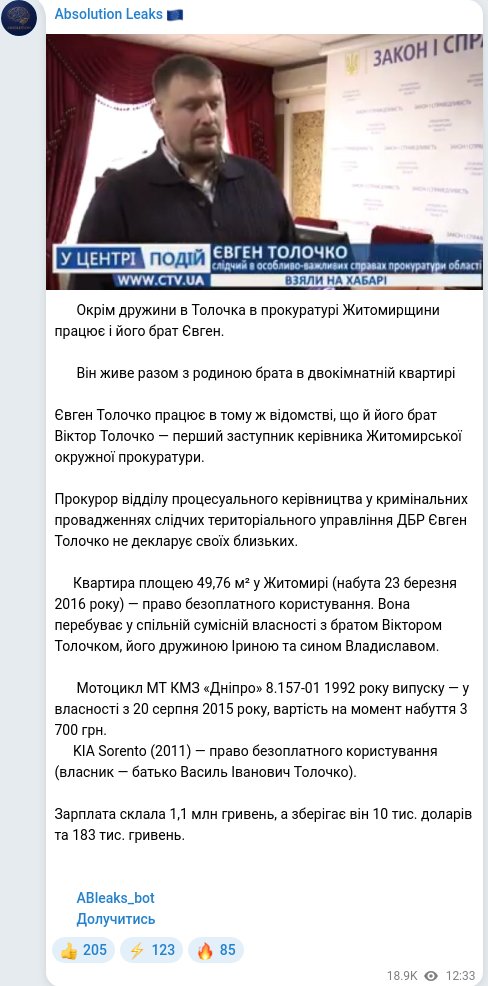 Скріншот Telegram-публікації