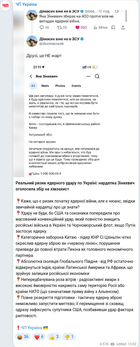 Telegram publication screenshot