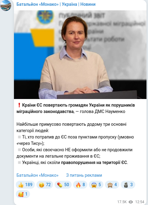 Скріншот Telegram-публікації