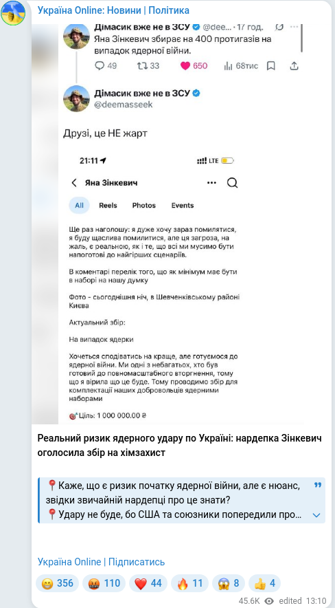 Скріншот Telegram-публікації