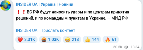 Скріншот Telegram-публікації