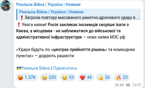 Telegram publication screenshot