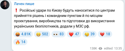 Скріншот Telegram-публікації