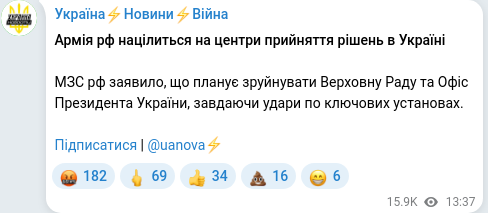 Скріншот Telegram-публікації