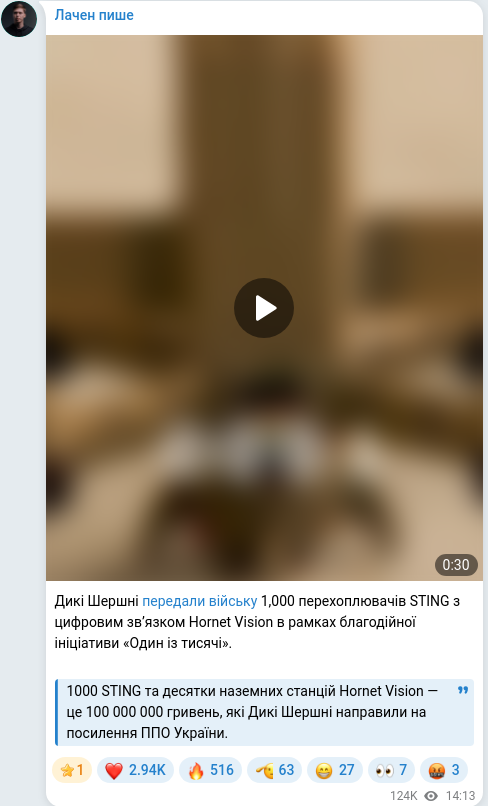 Скріншот Telegram-публікації