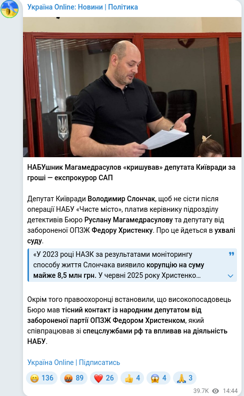 Telegram publication screenshot