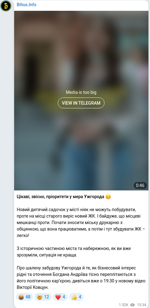 Скріншот Telegram-публікації