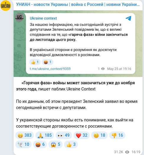Скріншот Telegram-публікації