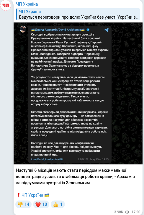 Скріншот Telegram-публікації