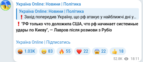 Скріншот Telegram-публікації