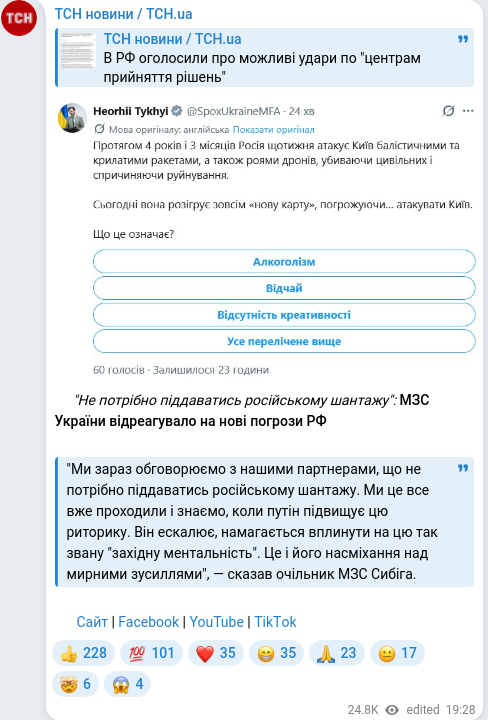 Telegram publication screenshot