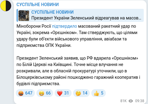 Скріншот Telegram-публікації