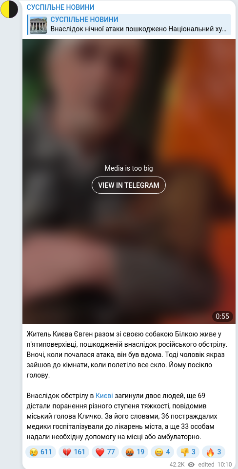 Скріншот Telegram-публікації
