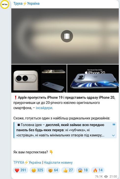 Telegram publication screenshot