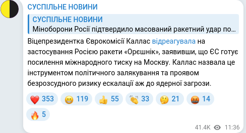 Скріншот Telegram-публікації